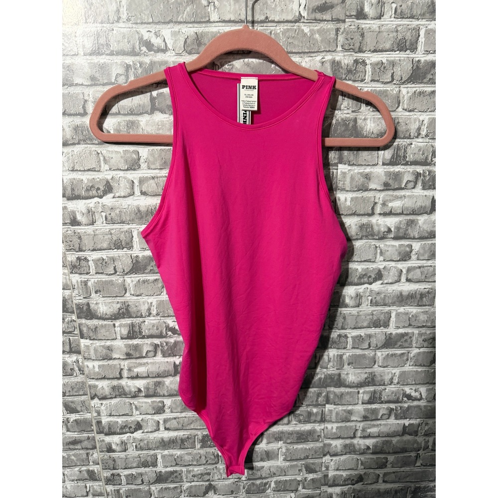 Victoria's Secret PINK Bodysuit Hot Pink High Neck Keyhole Back XL New